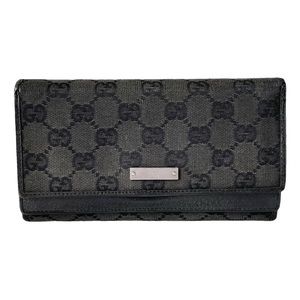Gucci black monogram canvas and leather double snap long wallet